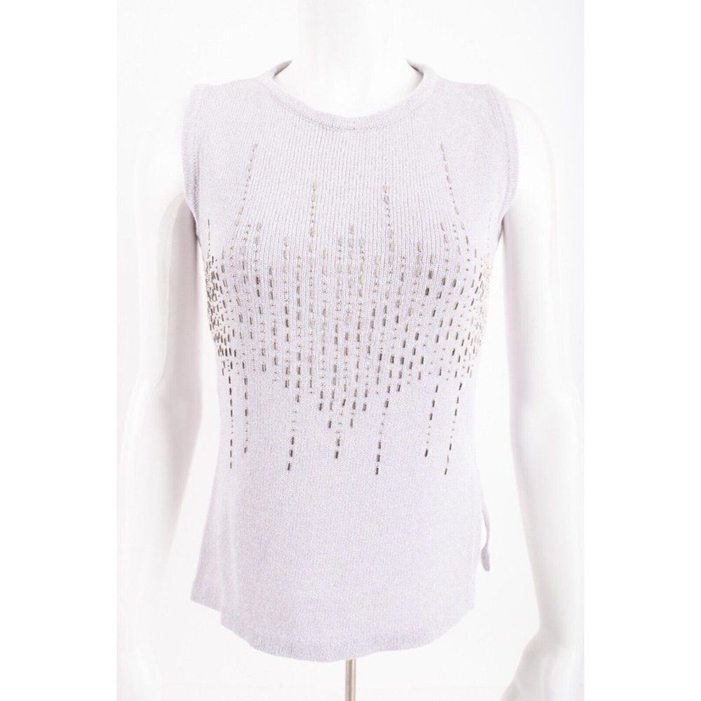 Vintage Roberta Pinto Womens Purple Knit Beaded Pullover Top Shirt Sweater S